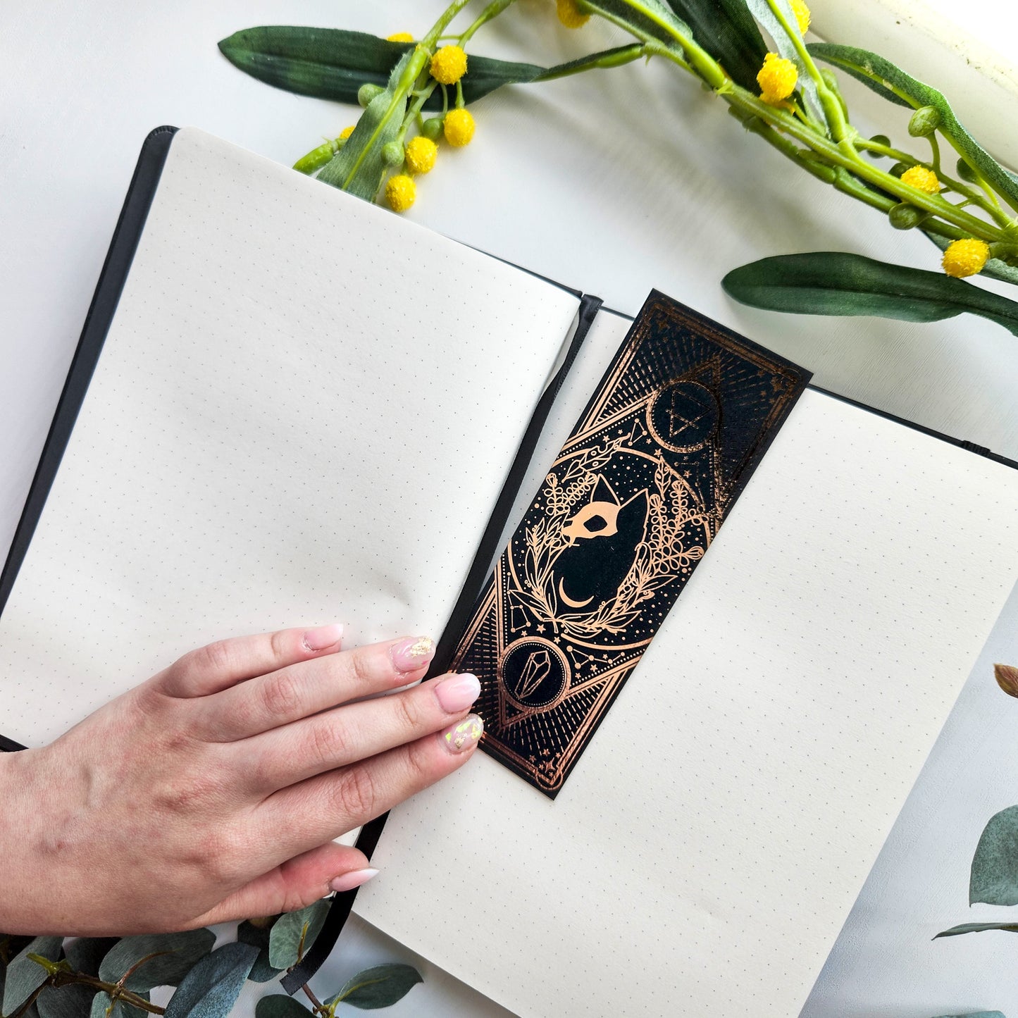 A5 Gold Foil Celestial Cat Skull Notebook + Bookmark