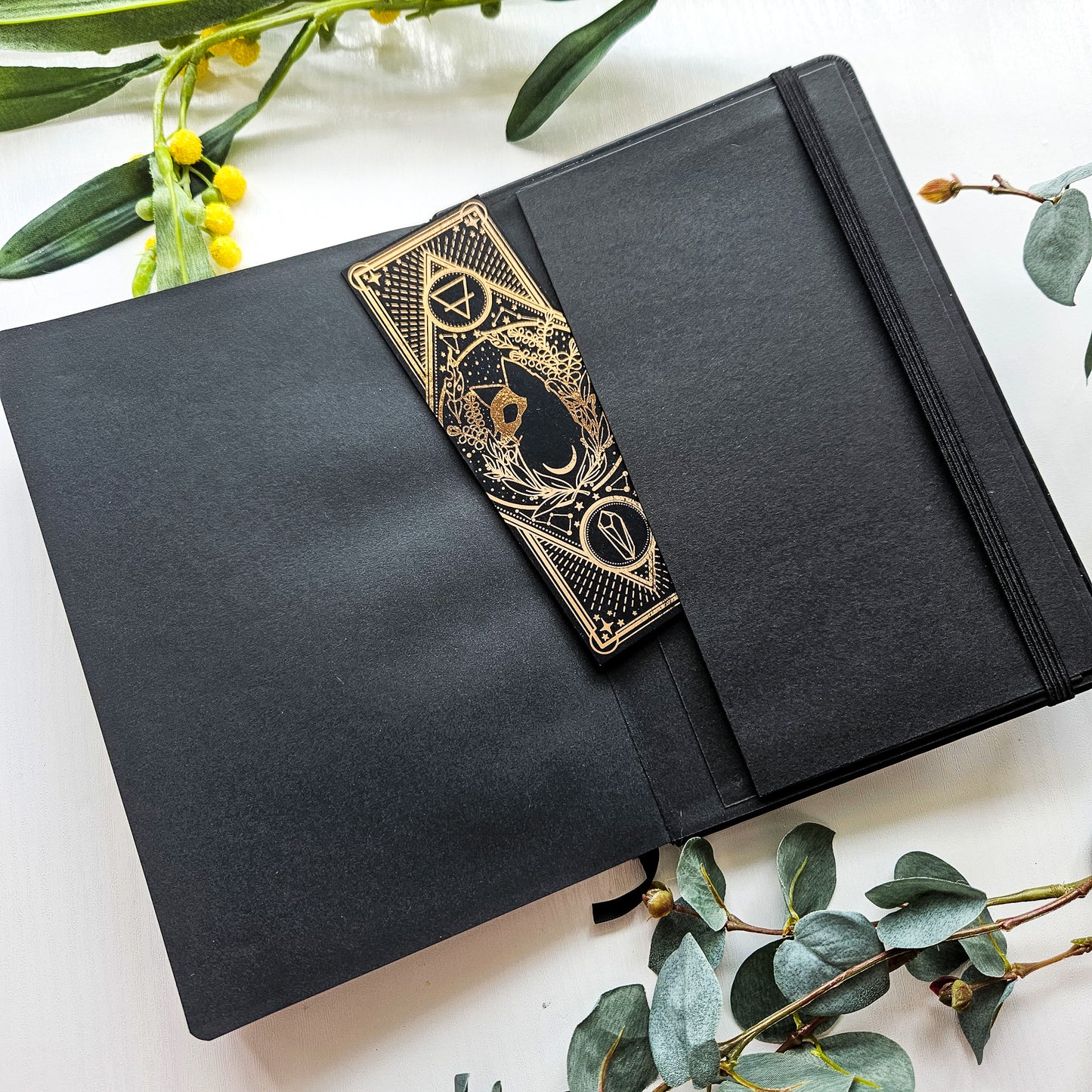 A5 Gold Foil Celestial Cat Skull Notebook + Bookmark