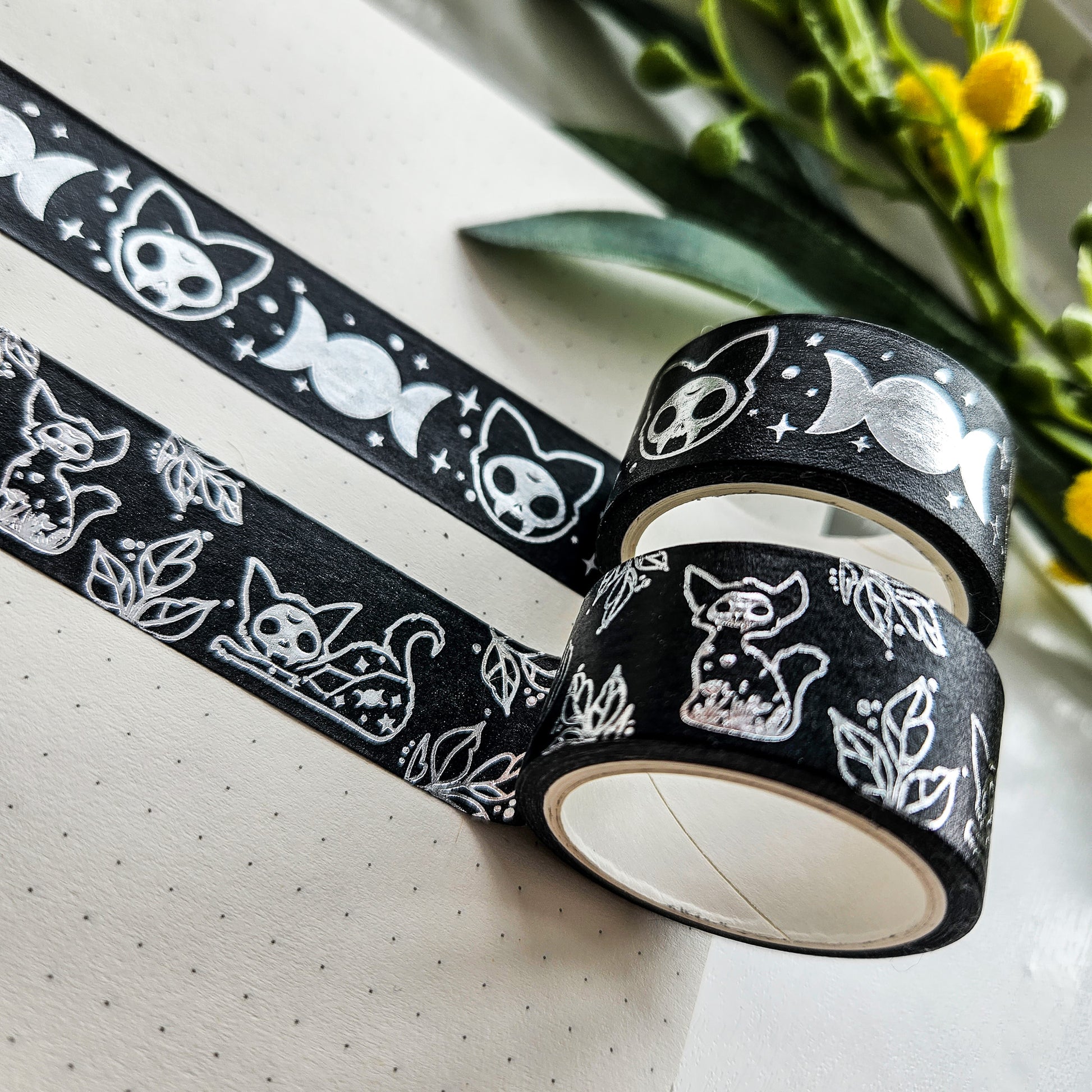 Black Skull Washi Tape, Foil Metallic Glitter Washi Tape, Full