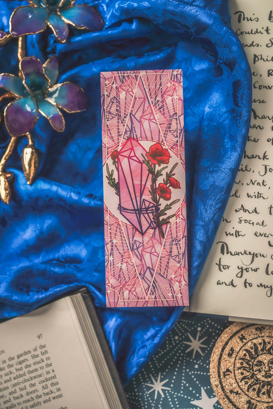 Rose Quartz with Poppies - Taurus Birthstone Bookmark