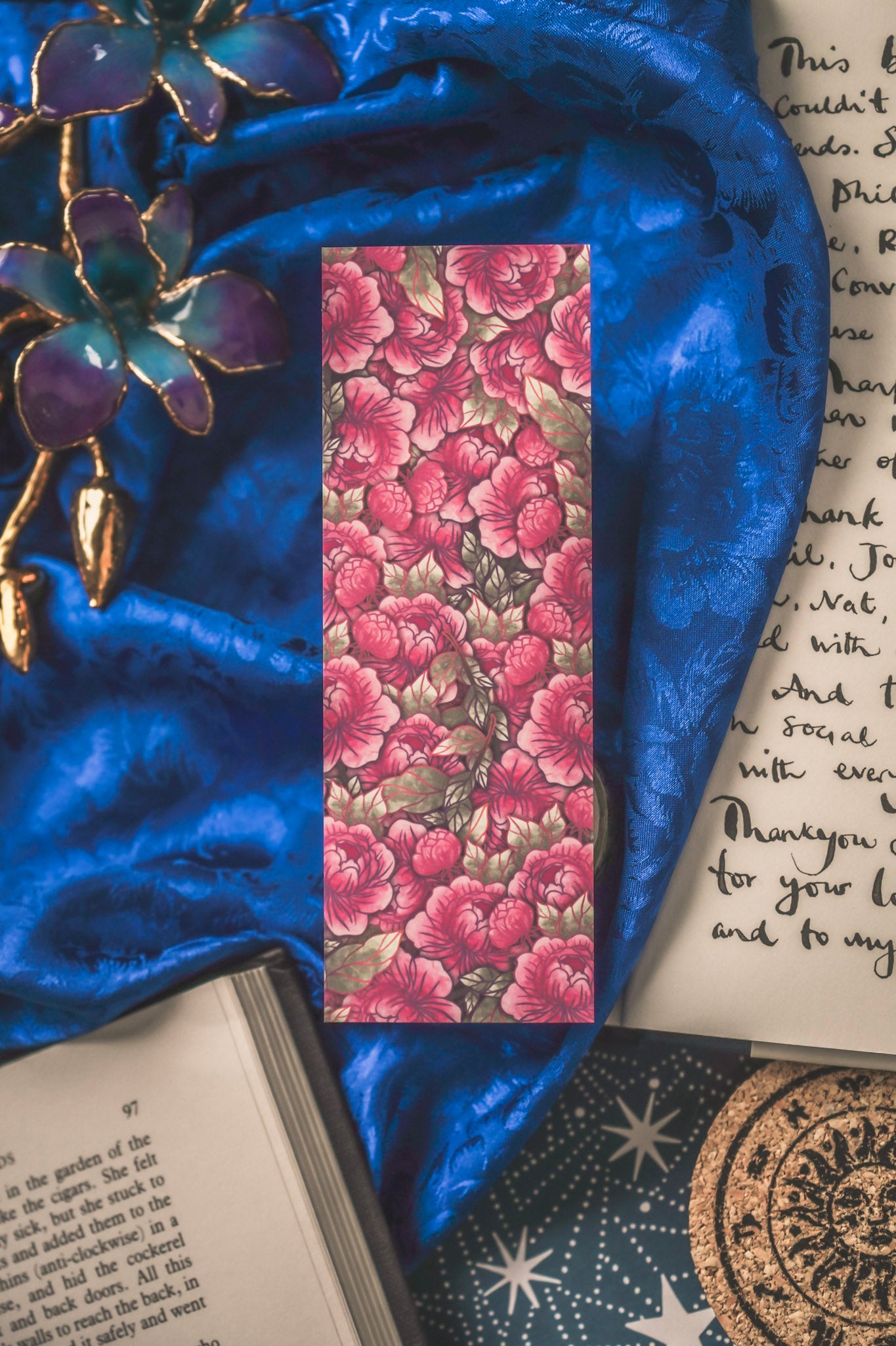 Moonstone with Peonies - Libra Birthstone Bookmark