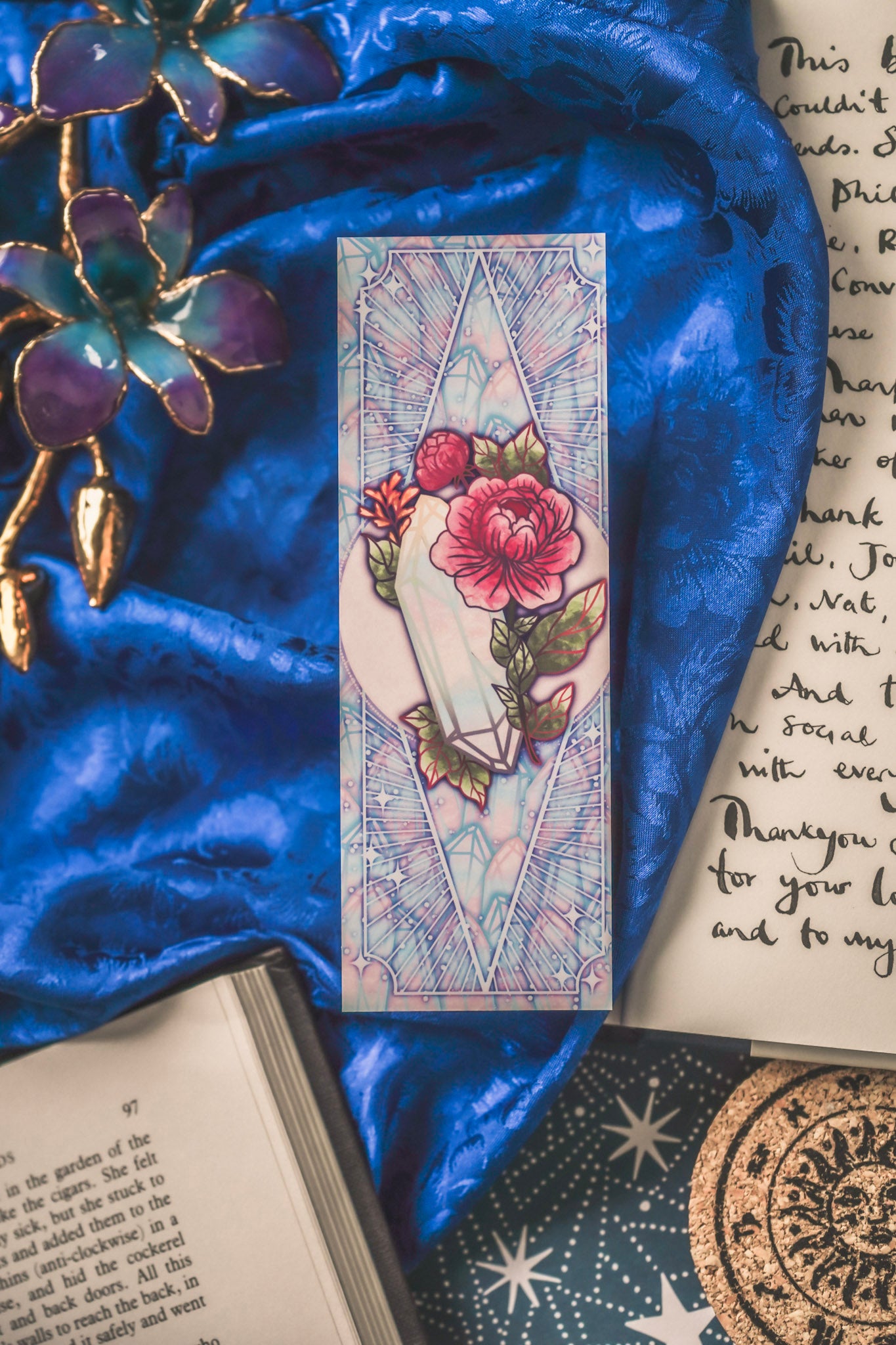 Moonstone with Peonies - Libra Birthstone Bookmark