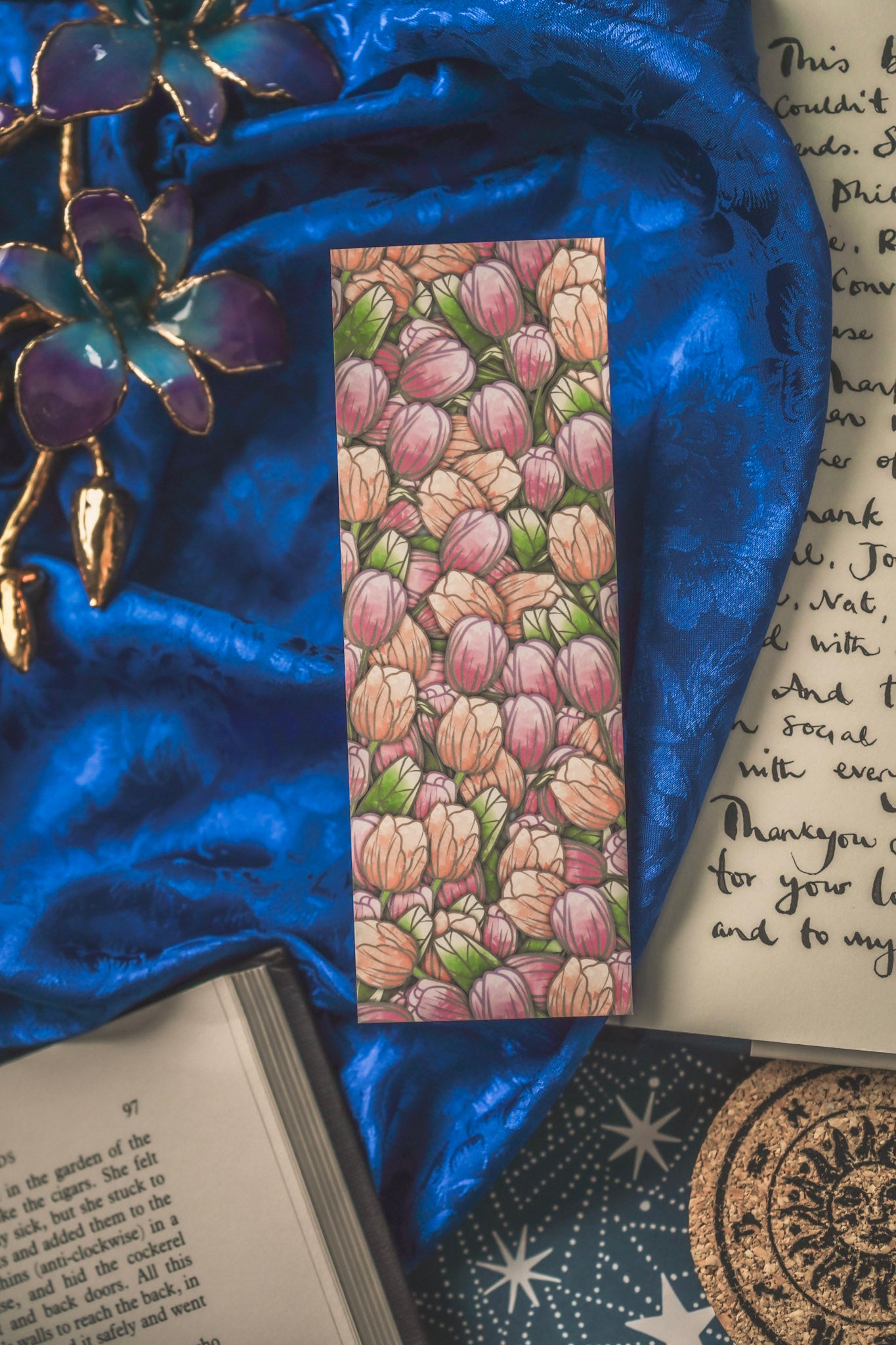 Diamond stone with Tulips - Aries Birthstone Bookmark