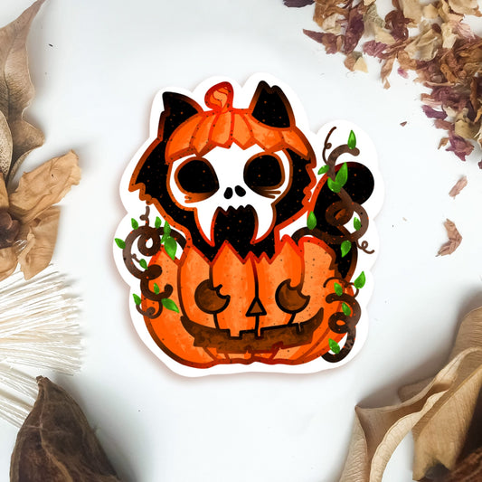 Pumpkin Cat Skull Sticker